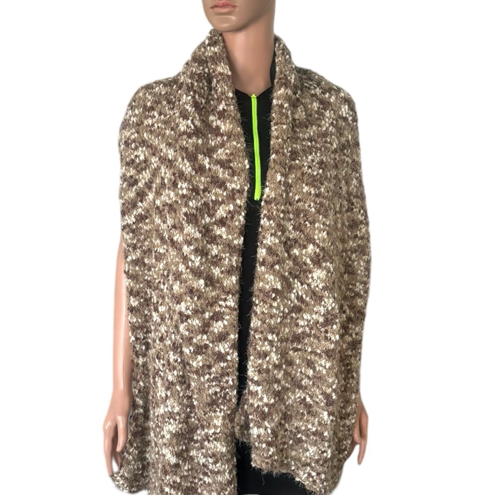 Simply Noelle Knit Scarf Brown Tan Oblong Winter Academia Fuzzy‎ Unisex Chunky